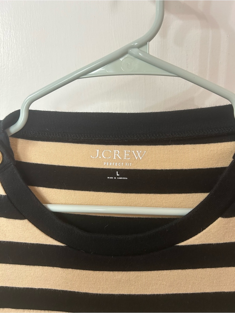 J. Crew Black and Tan Striped Button-Shoulder Long Sleeve Top - Picture 3 of 5